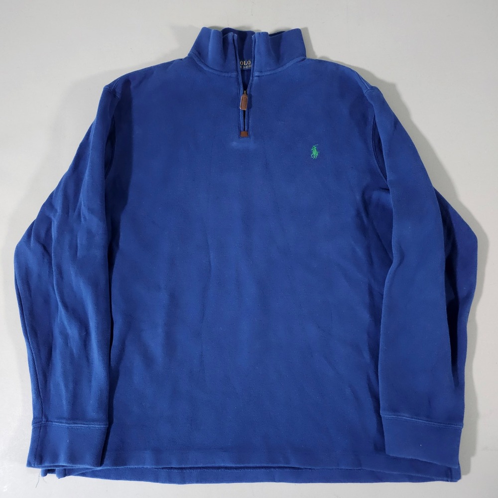 Polo Ralph Lauren Quarter Zip Pullover Mens XL Blue Cotton Long Sleeve Pony Logo